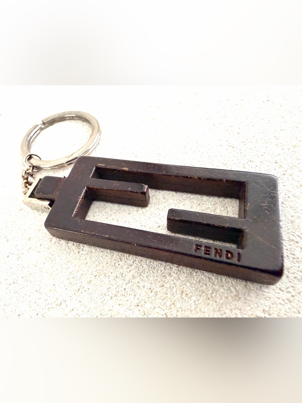 FENDI Vintage Wood FF Logo Keychain Bag Charm